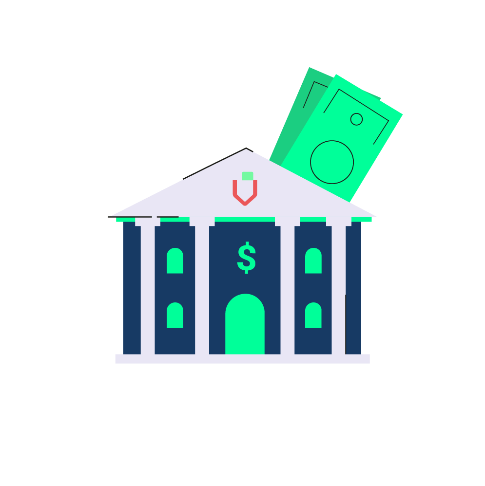 ilustração de banco com dinheiro em cima