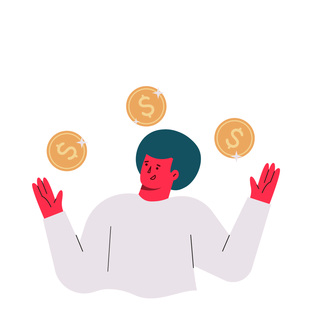 ilustração de homem feliz com moedas gigantes