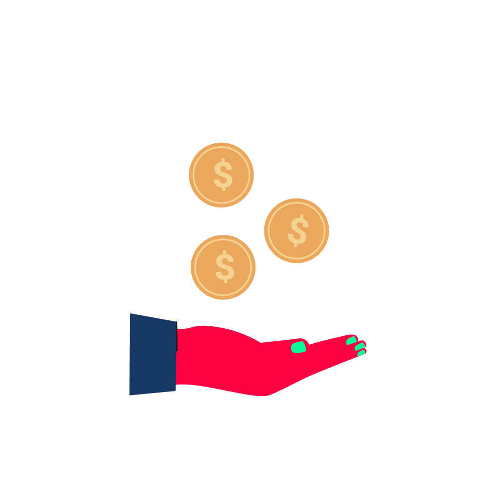 ilustração de mão com moedas flutuando