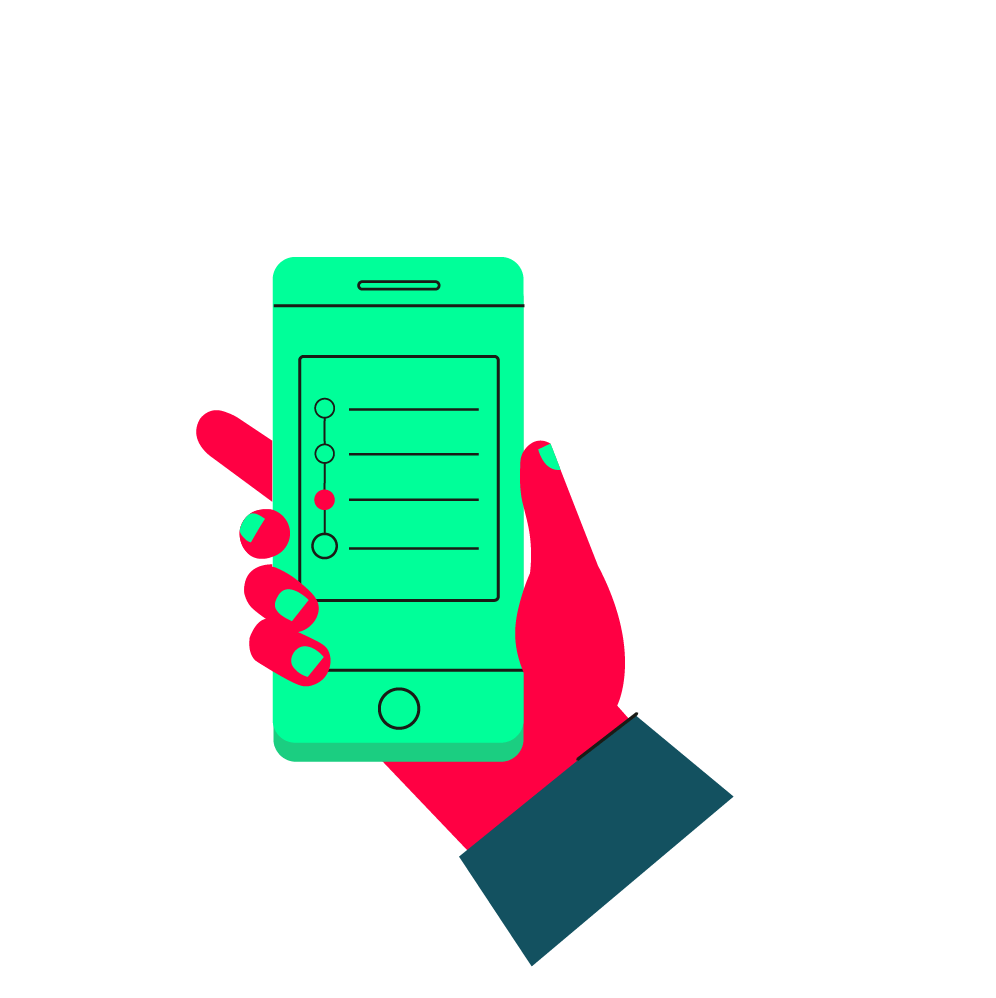 ilustração de mão segurando celular com passo a passo
