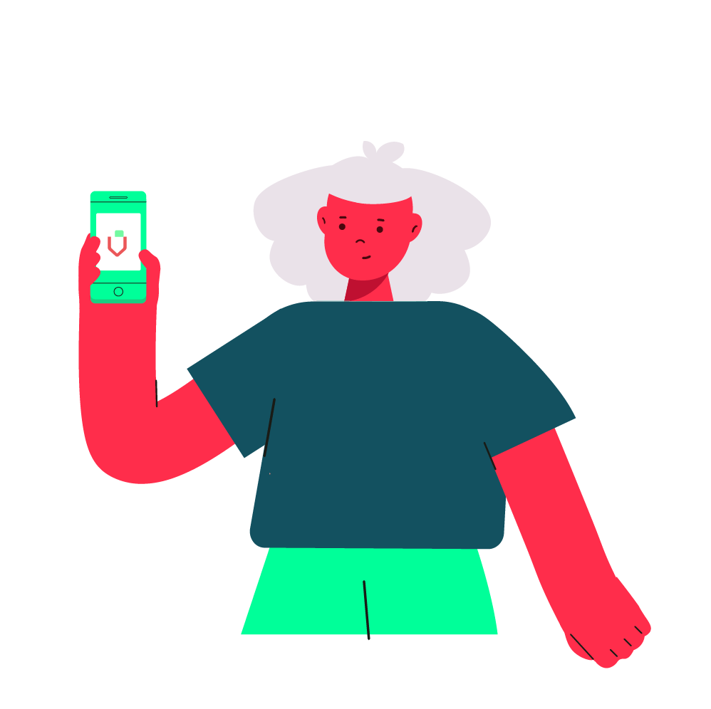 ilustração de mulher segurando celular com logo provu