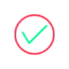 Ícone ilustrado do símbolo de check em verde, dentro de um círculo rosa