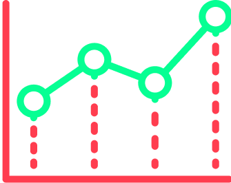 Ícone ilustrado de um gráfico de linhas ascendente