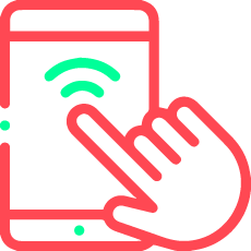 Ícone ilustrado de uma mão tocando na tela de um smartphone